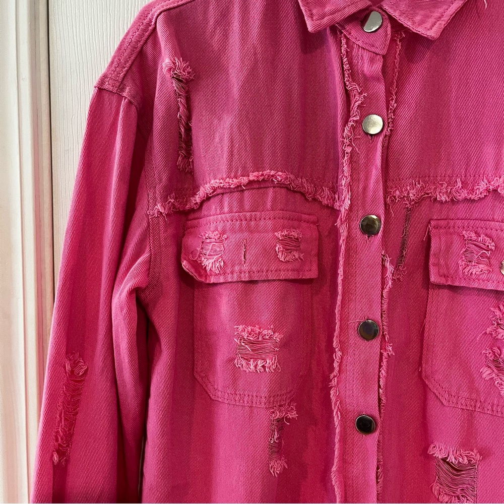 Denim Pink Women's Ripped
Distressed Jacket Drop Shoulder Small Oversized NWOT - Picture 4 of 9